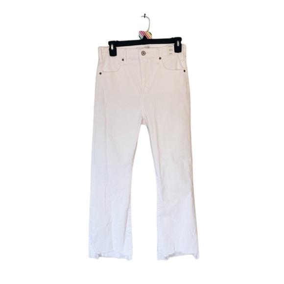 🆕Abercrombie & Fitch High Rise Ankle Flare Distressed Hem White Jeans Sz 28/6S - Picture 3 of 12